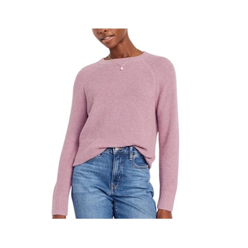 SoSoft Crew-Neck Tunic Sweater Rose Dawn XS Waffle Knit Oversized Preppy Classic